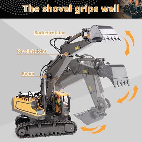 PREPOP Remote Control Excavator Toy for 6-12 yr Boys, Best Birthday Gifts for Kids 4-7 8 9 10 11 Year Old, RC Construction Toys with Metal Shovel, Lights, Sounds 2.4Ghz thumbnail 7