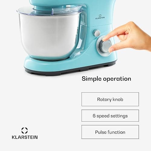 Klarstein Stand Mixer, 5L Food Mixer for Baking with Bowl, 1300W Cake Mixer w/Beater, Dough Hook, Whisk & Mixing Bowl, 6 Speed Planetary Rotation Kitchen Maker, Electric Mixer for Baking Bread Pastry thumbnail 6