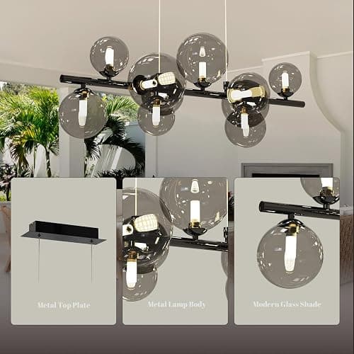 Modern Chrome Linear Chandelier Pendant Light 10-Lights Sputnik Chandelier Glass Pendant Lighting Mid Century Globe Dining Light Fixture for Living Room Kitchen Island, Height Adjustable thumbnail 4