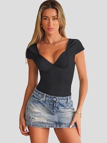 Trendy Queen Womens Summer V-Neck Backless Cute Tops Going Out Sexy Slim T-Shirts Y2K Clothes Corset Spring Outfits 2026 thumbnail 2