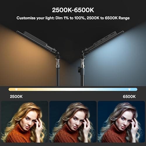 RALENO 13" Edge-Lit LED Video Light Panel Kit (2-Pack), Bi-Color 2500K-6500K Soft Studio Lights with CRI 95+, 75" Stand & 8000mAh Battery, Photography Light for Streaming/Zoom/YouTube/Makeup thumbnail 3