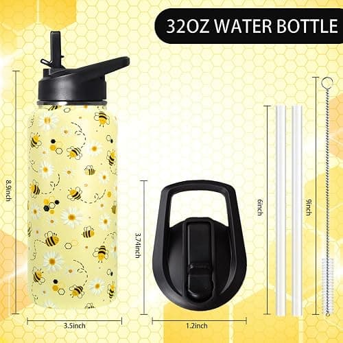 TWBDMKC 32oz Bee Insulated Aater Water Bottle with Straw, Bee Gym Hiking Sports Coffee Mug Cup Water Bottles,Bee Gifts for Women,Bee Decor Stuff Accessories thumbnail 3
