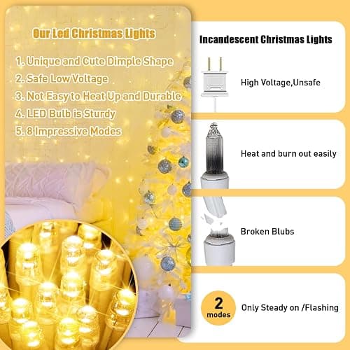 JMEXSUSS 100 LED Warm White Christmas Lights, Indoor String Light Bedroom 8 Modes Christmas Tree Lights Plug in, 33ft Connectable Fairy Twinkle Light Outdoor for Home Garden Xmas Tree Decor thumbnail 8