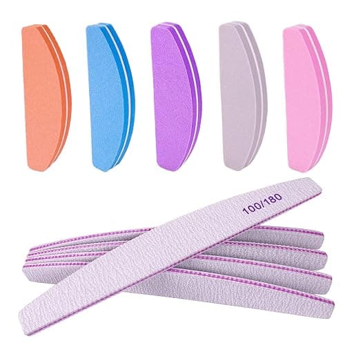 Nail File and Buffer (10 Pcs), Buffer Block Nail Files Double Sided 100/180 Grit for Acrylic and Natural Nails, fingernail Emery Board Buffing Blocks Manicure Set Nail Care kit Tool Halfmoon Arc - Image 1