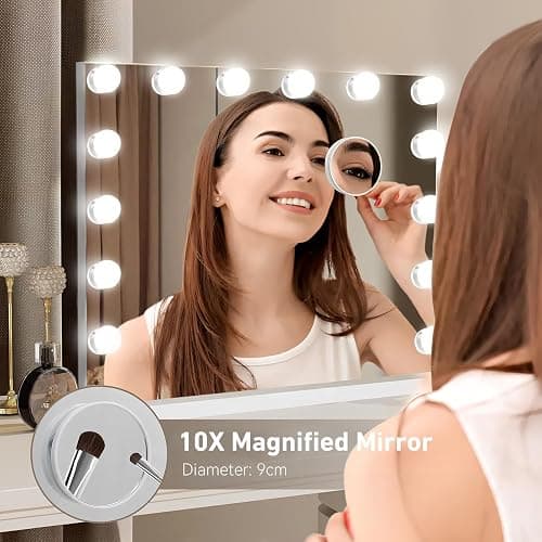 Hollywood Vanity Mirror with Lights, Lighted Makeup Mirror with 10X Magnification, Vanity Makeup Mirrors with Lights, USB Charging Port Touch Control, 14 LED Bulbs 3 Lighting Modes thumbnail 6