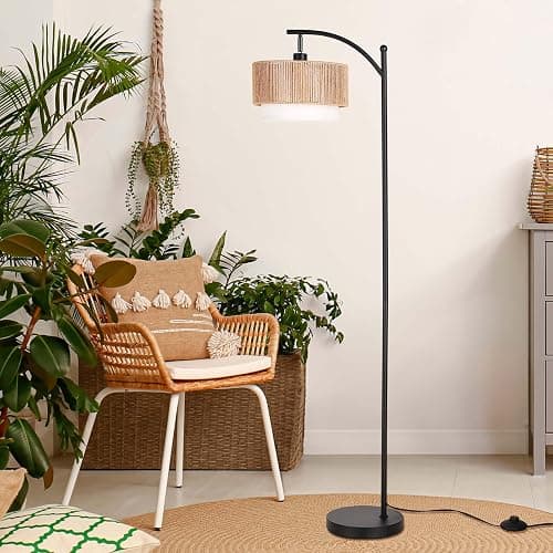 SUNMORY Floor Lamps for Living Room with 12W LED Bulb, Arc Floor Lamp with 3 Color Temperatures, Farmhouse Floor Lamps with Adjustable Rattan & Fabric Shades, Boho Standing Lamp for Bedroom, Corner thumbnail 7