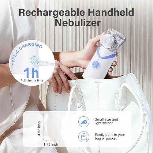 Portable Handheld Mesh Nebulizer – 3 Modes (Adult/Child/Auto-Clean), Ultra-Quiet <20dB, 800mAh Rechargeable, Fine Mist for Comfortable Use Spacer OTC (Blue) thumbnail 6