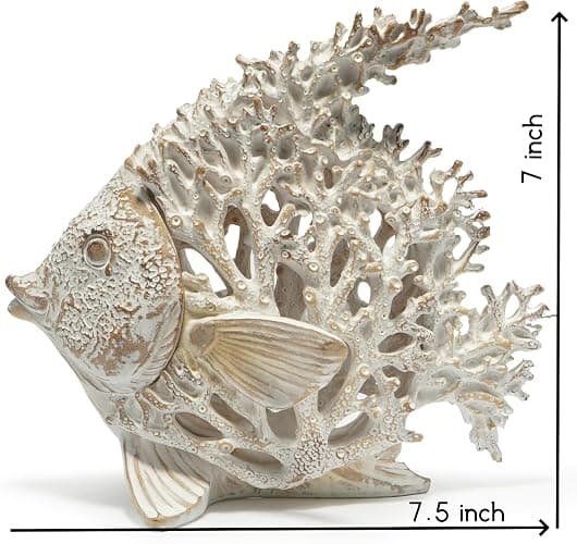 VVGIFTS Beach Coastal Decor Coral Reef Angelfish Home Office Desk Decor Sculpture Statue for Tabletop Shelf Bathroom Decoration Ornament Gift (White) thumbnail 3