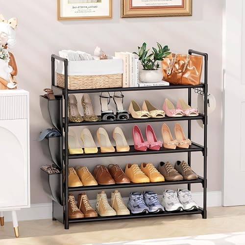 VILICK 5 Tier Shoe Rack with Hook and Side Pocket,Shoe Organizer Space Saver Storage for 20-25 Pair Shoe Storage Shelf Sturdy Free Standing Long Shoe Rack Organizer for Closet,Entryway,Small Spaces thumbnail 2