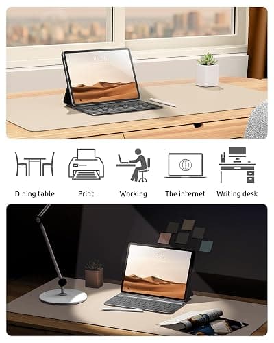 YSAGi Leather Desk Pad Protector, Office Desk Mat, Large Mouse Pad, Non-Slip PU Leather Desk Blotter, Waterproof Laptop Desk Writing Pad for Office and Home (23.6" x 13.8", Eggshell) thumbnail 6