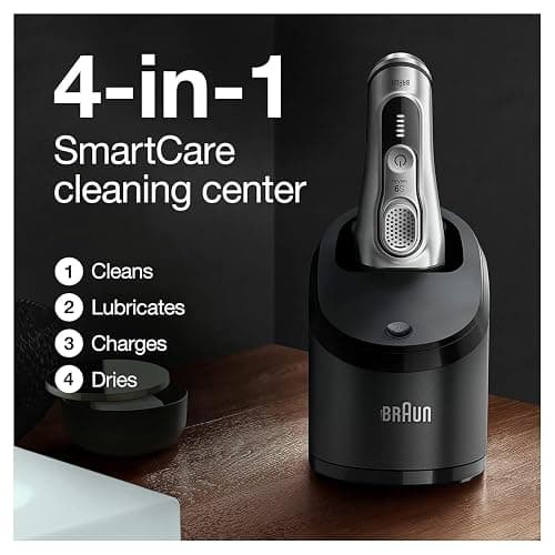Braun Electric Razor for Men With Precision Beard Trimmer, Rechargeable, Wet & Dry Foil Shaver, Clean & Charge Station & Travel Case, Silver, 3 Piece Set thumbnail 5