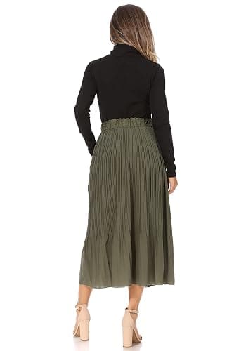 Simlu Pleated Midi Skirts for Women with Pockets, Elastic High Waisted Skirt Reg & Plus Size Womens Summer Skirts Trendy 2023 thumbnail 5