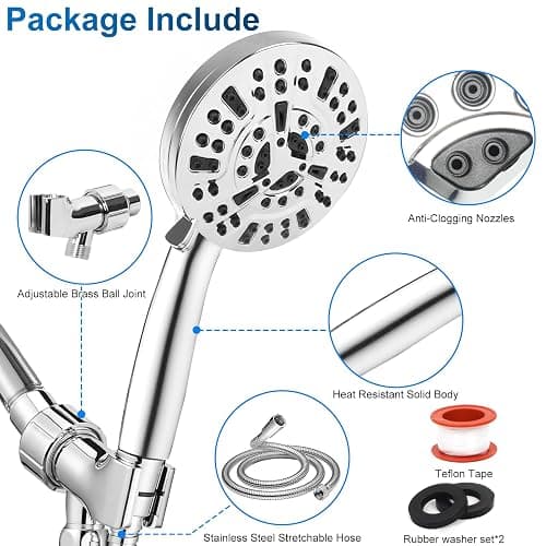 Shower Head,10 mode High Pressure shower head with handheld, Anti-clog Nozzles, Built-in 2 Power Wash to Clean Tub, Tile & Pets, High Flow Hand Held Shower Head, Leakproof 59 Inch Hose&Metal Bracket thumbnail 6