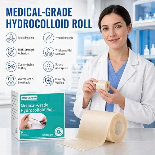 Hydrocolloid Roll for Wound Care Skin-Friendly Self Adhesive 2in x 12ft | Cut-to-Size Waterproof Hydrocolloid Bandages with Flexible Fit for Minor Wounds, Blisters, Pimples, and Friction thumbnail 2