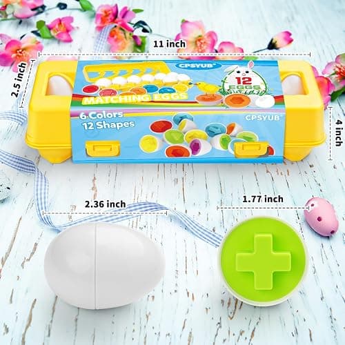 CPSYUB Matching Eggs Toys Christmas Basket Stuffers Color & Shape Recognition, Easter Eggs Toys for Baby Easter Travel Bingo Game, Sensory Early Learning Fine Motor Skills for Year Old Kids(Yellow) thumbnail 2