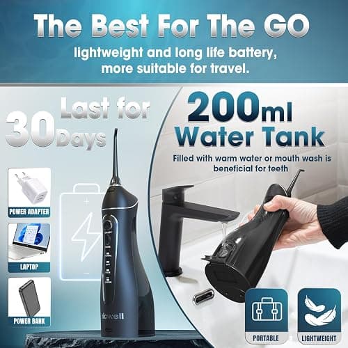 Nicwell Water Dental Flosser Teeth Pick - Cordless Portable 4 Modes Rechargeable Flossers Oral Irrigator IPX7 Waterproof Travel Gum Floss Cleaner Deep Cleaning Flossing Picks for Home Daily Shower thumbnail 4