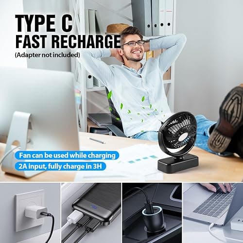 Portable Camping Fan with LED Lantern- 40H Work Time Rechargeable Battery Operated Fan with Hanging Hook for Tent Car RV Hurricane Emergency Outages Survival Kit thumbnail 6