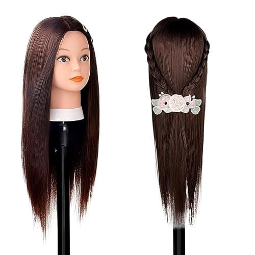 TwoWin Hairdressing Training Head, 26" 80% Real Hair Mannequin Head, Wig Styling Head with Clamp and DIY Braiding Set (Dark Brown) thumbnail 3
