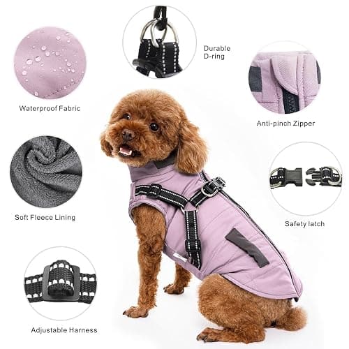 Oslueidy Vestes d'hiver pour Chiens, Manteaux Chauds pour Chiens Vêtements réfléchissants pour Chien Gilet imperméable pour Chiot avec Harnais pour Chiens de Petite et Moyenne Taille thumbnail 7