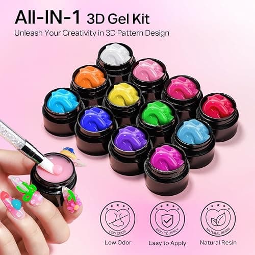 MIZHSE 12 Colors 3D Nail Gel Set, Non-Sticky Sculpting Gel for Nail Art | Painting Molding Gel with Sculpture Pen Soak Off U V Sculpting Gels for Home DIY Salon Manicure thumbnail 6