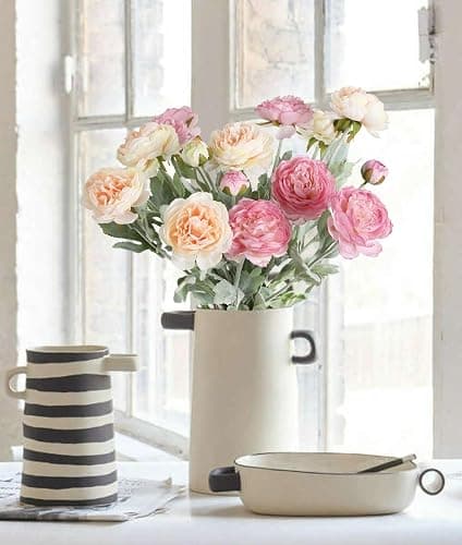 IPOPU Artificial Peonies 6pcs Ranunculus Silk Flowers 18Heads Pink Flowers Combo Champagne Fake Flowers 20.47" Faux Floral Arrangements Wedding Decorations for Home Kitchen (Champagne&Pink) thumbnail 4