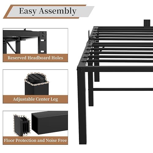 24 Inch High Full Bed Frame with Under-Bed Storage Space, Heavy Duty Metal Tall Platform Bed Frame Full Size, 3500 LBS Sturdy Steel Support, No Box Spring Needed, Noise Free, Easy Assembly, Black thumbnail 4