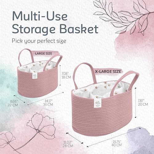 KiddyCare Diaper Caddy Organizer for Baby Nursery Basket with Handle Lid | Nursing with Changing Table Organizer Cart, Newborn Caddy | Rosy (Floral Print) X-Large thumbnail 3