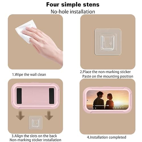 360° Rotatable Retractable Adjustable Shower Phone Case Holder,Anti-fog HD & sensitive screen ,Wall Mounted Phone Holder for Bathroom Mirror Bathtub Kitchen,Shower Accessories for 4-7" Phones (pink) thumbnail 8