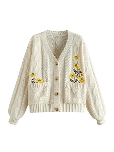 GORGLITTER Women's Chunky Boho Button Up Cute Cardigan Embroideried Fall Trendy 2025 Sweaters Cottage Core Clothes - Image 1
