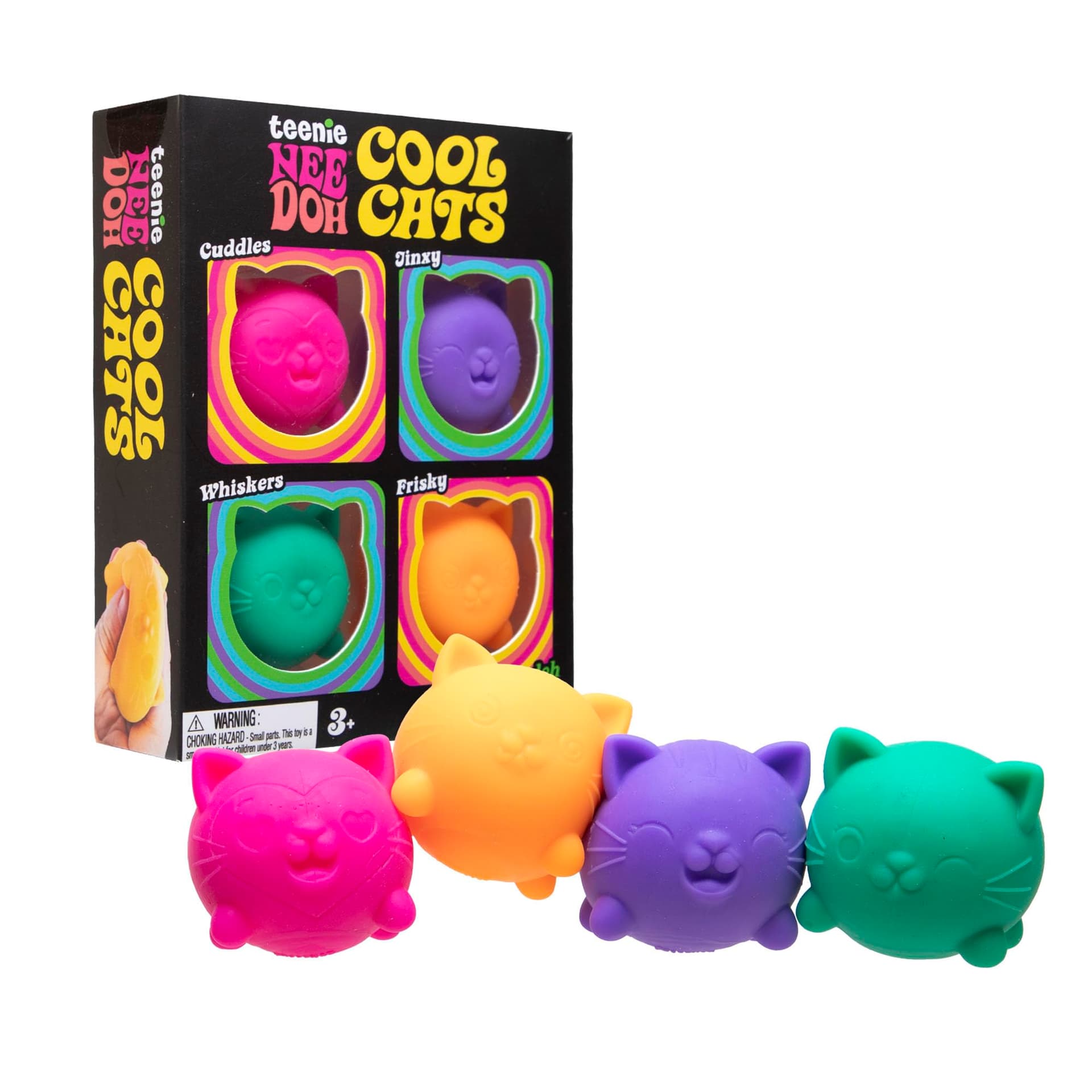 Nee Doh Cool Cats Teenie Multipack, 4 Assorted Colours/Styles - Dough Filled, Tactile Sensory Play, Soft Squeezable Texture, Vibrant Fun Colours, Ideal Collectible and Easter Gift - Image 1