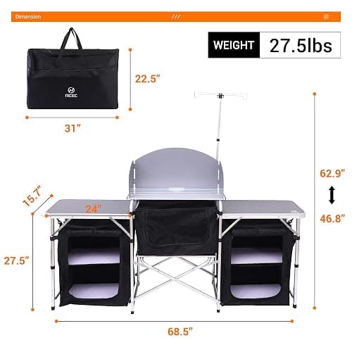 Nice C Camping Kitchen Table, Folding Table, Upgrade Light Stand and Windshield Cooking Station & 3 Organizers, Carry Bag for Outdoor, Beach, BBQ, Picnic, Cooking, Indoor, Office(Silver) thumbnail 2