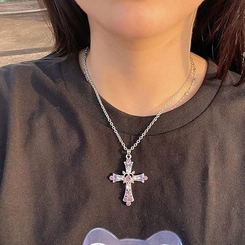 LIRUNQIN Cross Pendant Necklace Indie Punk Gothic Choker for Egirl Eboy Woman Men thumbnail 2