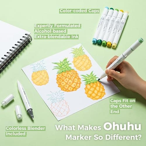 Ohuhu Alcohol Brush Markers - 216-color AP Certificated Double Tipped Art Marker Set for Artists Adults Coloring Illustration - Brush & Fine Dual Tips - Honolulu B of Ohuhu Markers - Refillable Ink thumbnail 6