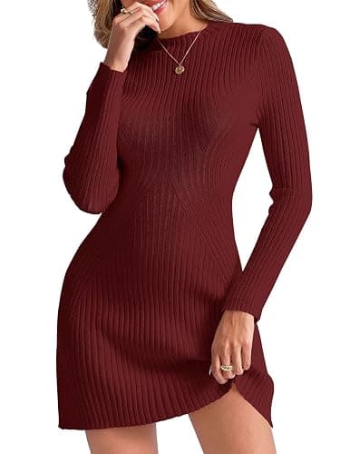 Saodimallsu Womens Long Sleeve Sweater Dress Bodycon Crew Neck Fall Slimming Knit Mini Dresses - Image 1