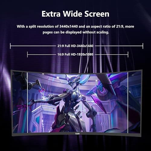 DJiEX 34 Inch Curved Monitor 1500R,165Hz,3440x1440 21:9 UWQHD,Ultrawide Gaming Computer Monitor 21:9,Support Freesync,1ms(MPRT),PIP/PBP, 99% sRGB, HDMI 2.0 & DP 1.4,VESA Mount/Tilt Adjustable-Black thumbnail 2