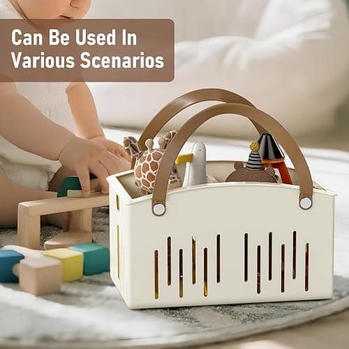 Delamu Portable Shower Basket Caddy with Double Handle Foldable Dry Wet Separation Design 11.0 × 7.1 × 6.5in, Travel, Camping, Gym, College Bathroom Tote, White, Ideal Christmas Gifts for Girls thumbnail 8