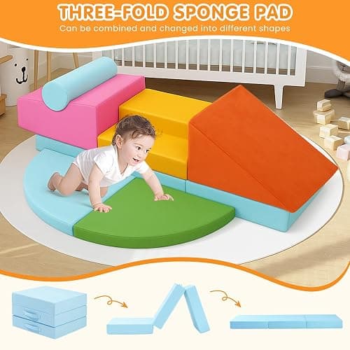 Climbing Toys for Toddlers 1-3 Inside, 7PCS Foam Baby Climbing Blocks Soft Play Set for Toddlers 1-3, Corner Toddler Climbing Toys Indoor Baby Climbing Gym for Toddler Climbing Crawling and Sliding thumbnail 3