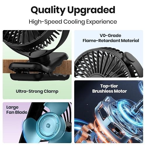 USB Clip on Fan, 720° Rotation Portable Desk Fan, Quiet Brushless Motor, Strong Grip Ideal for Office Home Dorm thumbnail 2