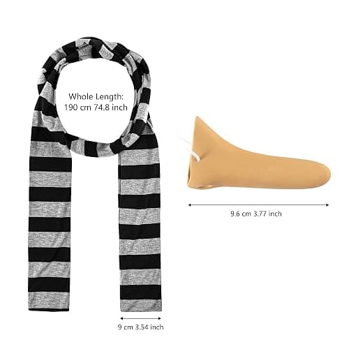 2 Pcs Adults Costume Accessories Set, Black Gray Striped Scarf Fake Nose Cosplay Classic Characters Gru Halloween Party Set thumbnail 2
