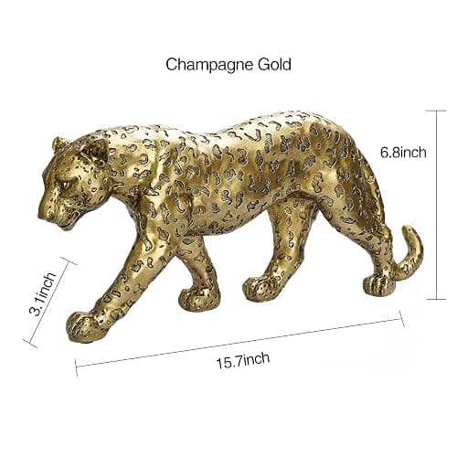 Polyroyal Cheetah Statue Home Decor Leopard Sculpture Resin Sitting Cheetah Figurine Desktop Table Top Ornament Decoration for Home Office-Gold Or Silver (Walking-Champagne Gold) thumbnail 3
