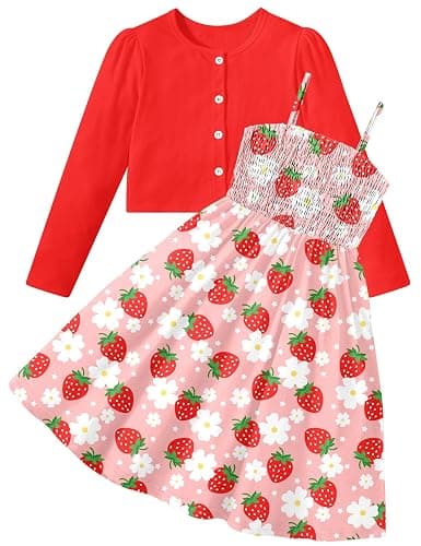 RAISEVERN Girls Casual Adjustable Strap Sleveless Dress Cardigan Set Size 5-12Y - Image 1
