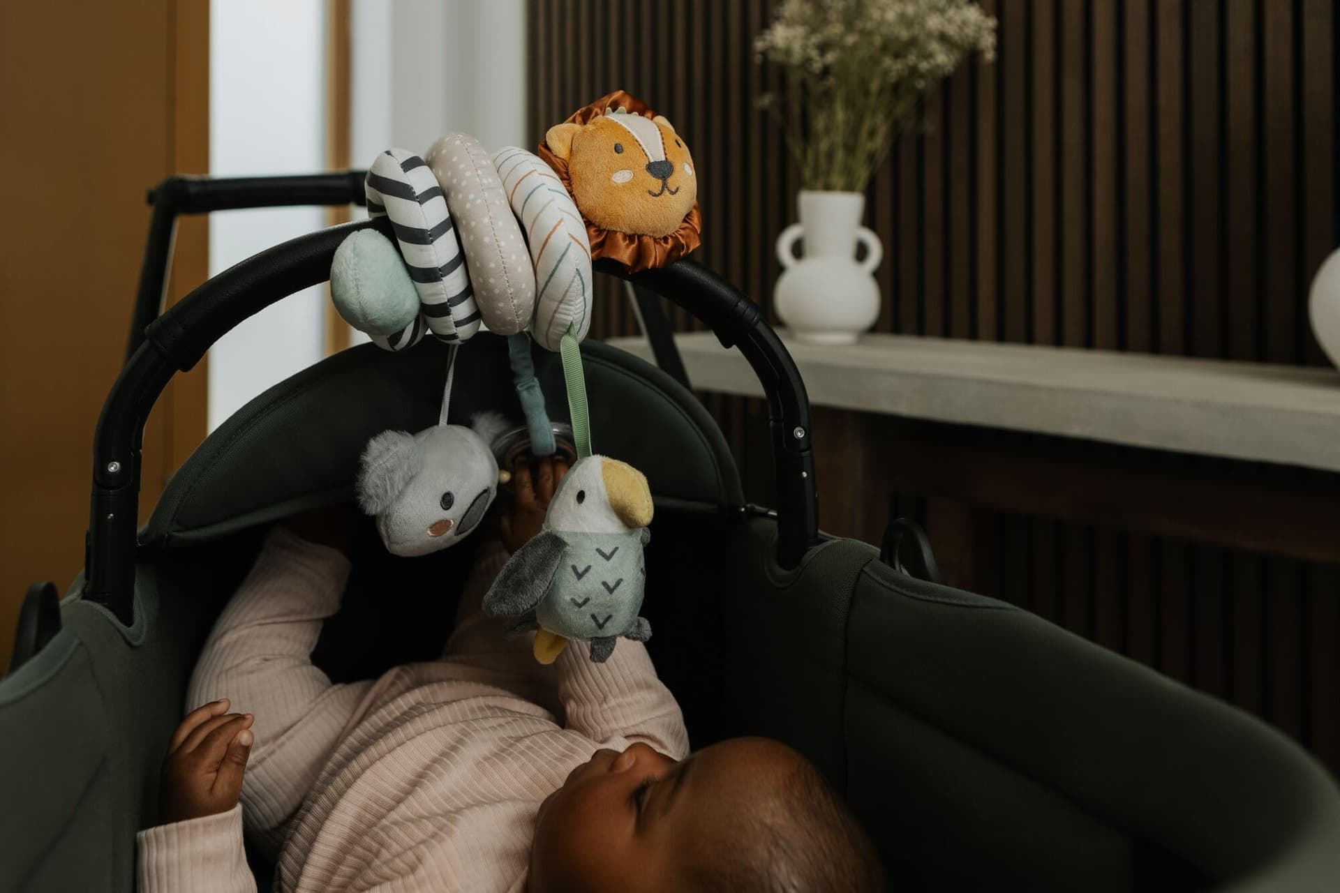 Nuby Animal Adventures Activity Spiral Pram Toy - Sensory Toys for Newborn Development - Baby Activity Spiral for Stroller & Car Seat - for Newborns (Multi-Colour) thumbnail 2