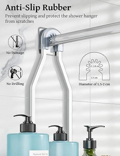 YASONIC Shower Caddy Hanging - Never Rust Shower Organizer - Aluminum Over The Shower Head Caddy with 10 Hooks for Razor/Sponge - Shower Rack with Soap Basket - Silver - Silver thumbnail 5