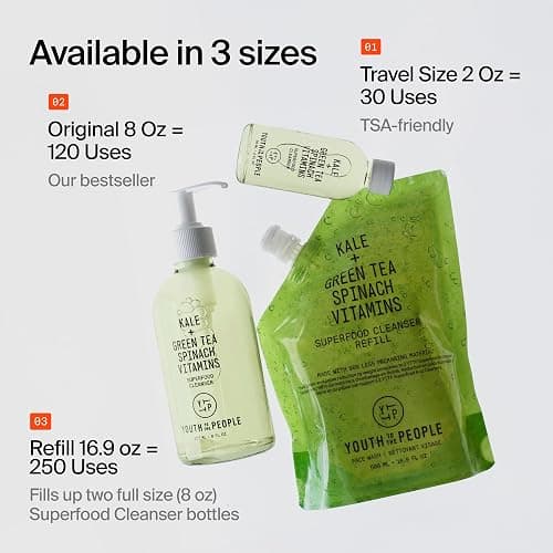 Youth To The People Superfood Cleanser - Kale + Spinach Hydrating Face Wash | Antioxidant-Rich Daily Facial Cleanser - Refillable, pH-balanced, Non-drying, Gentle Makeup Remover, All Skin Types, Vegan thumbnail 10
