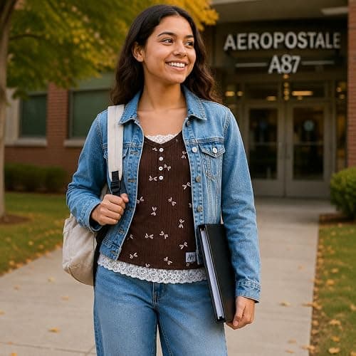 AEROPOSTALE Girls Henley Shirts, Short Sleeve 2fer Lace Trim Top, Y2K 7-16 | Layered Look at Neck and Hem, Pairs with Denim, Skirts, or Leggings, Classroom to Weekend Wear, Delicate Detailing thumbnail 3