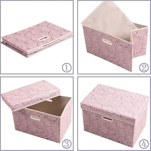 PRANDOM Collapsible Storage Boxes with Lids Fabric Decorative Storage Bins Cubes Organizer Containers Baskets with Cover Handles Divider for Bedroom Closet Living Room 14.9x9.8x9.8 Inch 1 Pack thumbnail 5