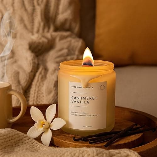 Crackling Wood Wick Vanilla Cashmere Scented Candle Natural Soy Wax 50 hrs Long Lasting Hand-Poured Highly Scented Crackle Wooden Wick Soothing Sound thumbnail 3