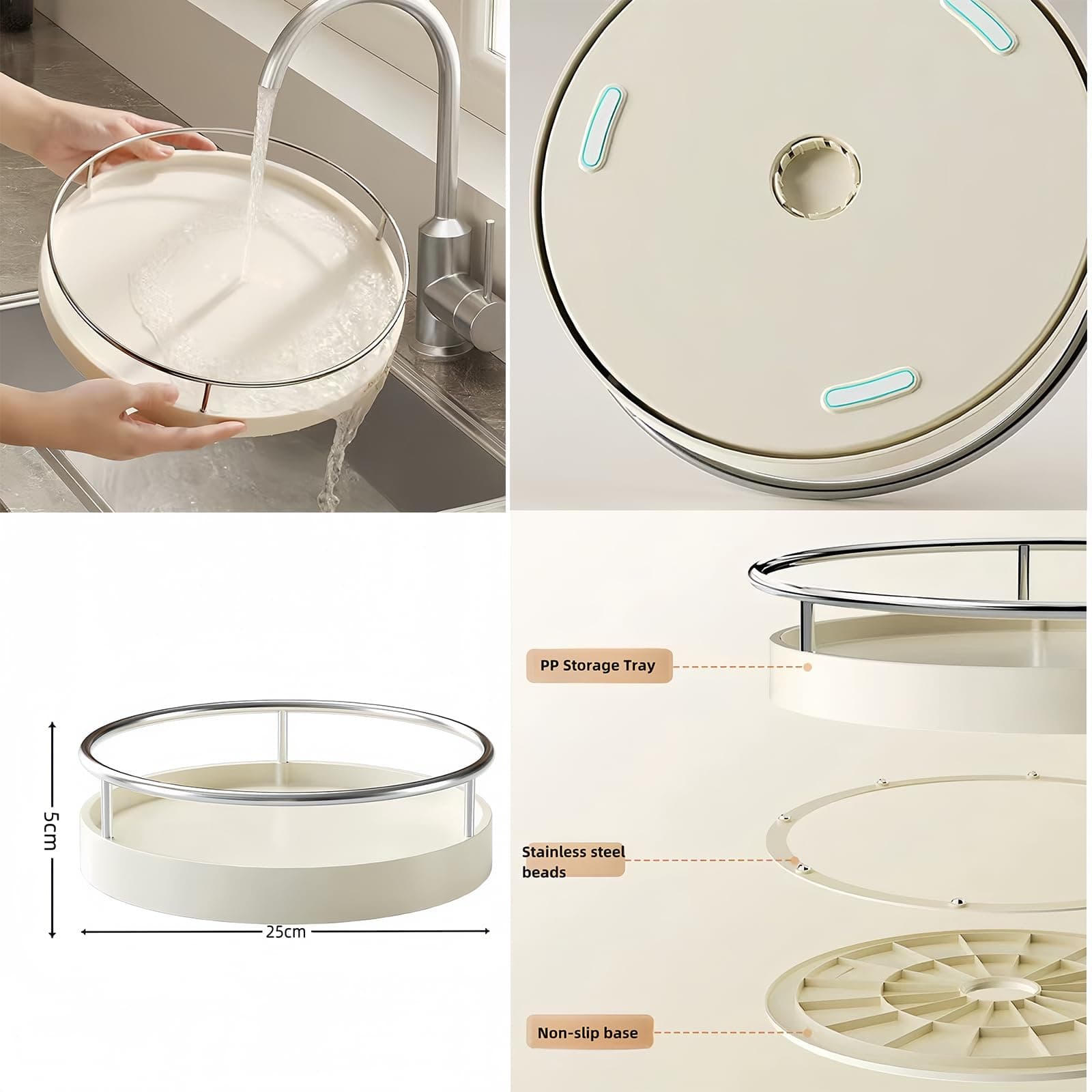 360° Rotating Lazy Susan Organizers,Turntable Spice Rack Organisers,10in Non-Slip Multifunctional Spice Rotating Storage Rack for Kitchen,Pantry, Table,Bathroom,Closet Organizers (Large-2, 25cm, 1) thumbnail 6