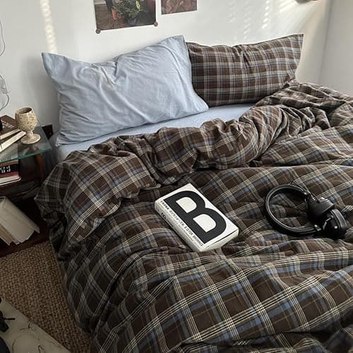 Bildenly Plaid Duvet Cover Set Full Size 3 Piece Blue Brown Buffalo Plaid Comforter Cover Vintage Grid Checkered Pattern Soft Breathable Microfiber Bedding Set with Zipper Closure and 2 Pillowcases thumbnail 4