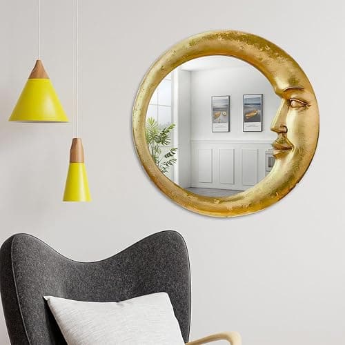 Vintage 90s Witch Moonseer Mirror, Gold Moon Mirror Scrying Wall Decor Lightweight Home Accessory for Dormitory Apartment Rental Den Kitchen Living Room thumbnail 6